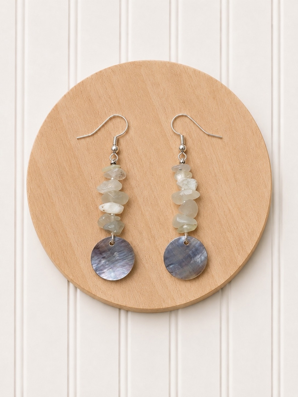 Natural Stone Crystal and Abalone Shell Drop Earrings